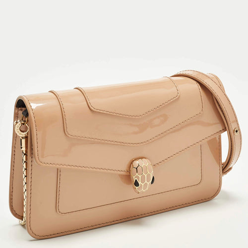 Bvlgari Serpenti Forever Small Beige Patent Leather Crossbody Bag
