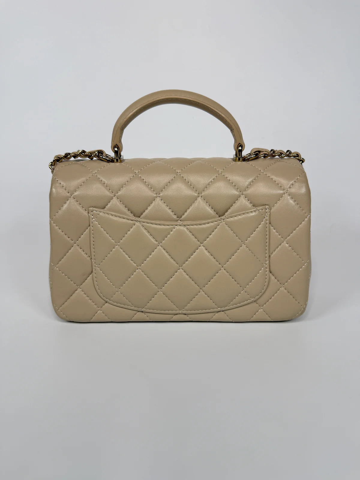 CHANEL MINI RECTANGLE TOP HANDLE IN ECRU LAMBSKIN LEATHER WITH GHW