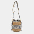Dior Wicker Drawstring Navy Blue Oblique Canvas and Rattan Bucket Bag
