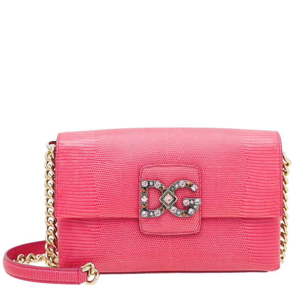 Dolce & Gabbana Red Lizard Millennials Flap Chain Bag