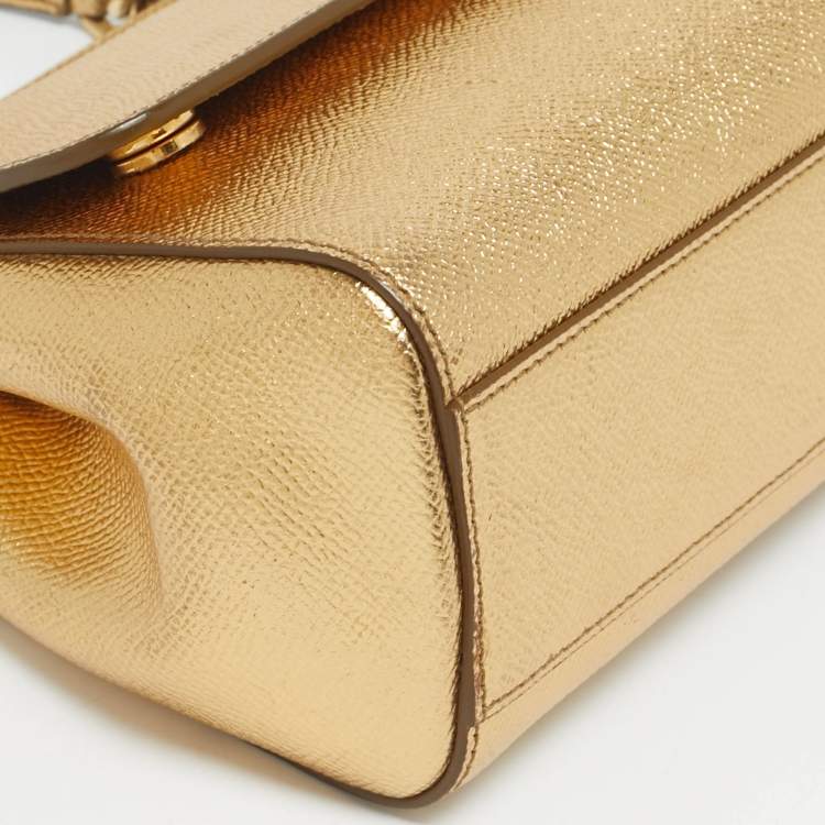 Dolce & Gabbana Gold Leather Small Miss Sicily Top Handle Bag