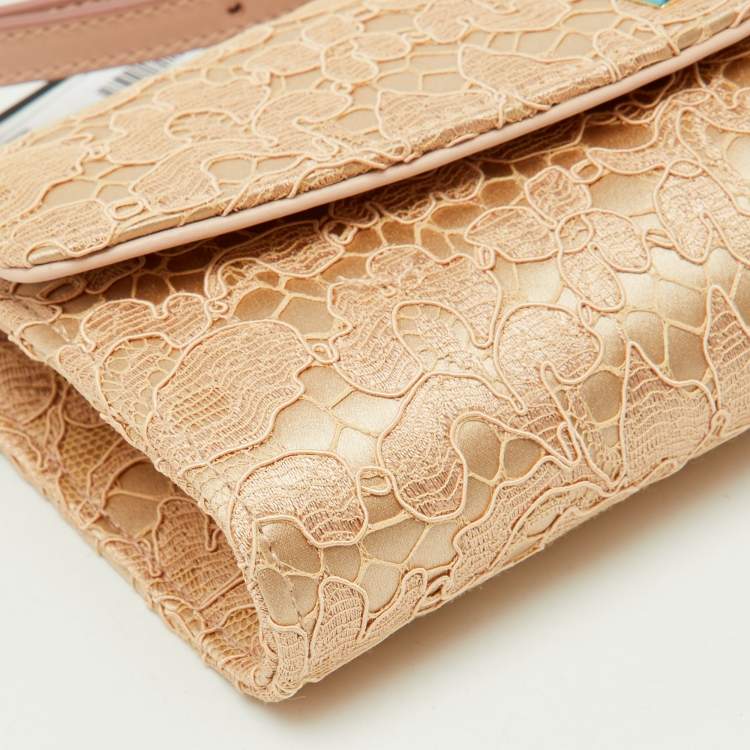 Dolce & Gabbana Beige Lace and Satin Sicily Flap Clutch