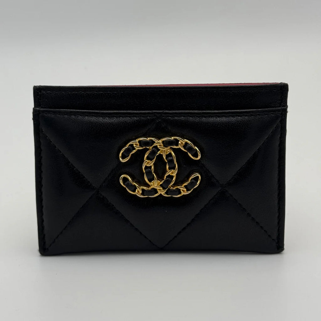 CHANEL 19 CARD WALLET IN BLACK LAMBSKIN