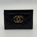 CHANEL 19 CARD WALLET IN BLACK LAMBSKIN