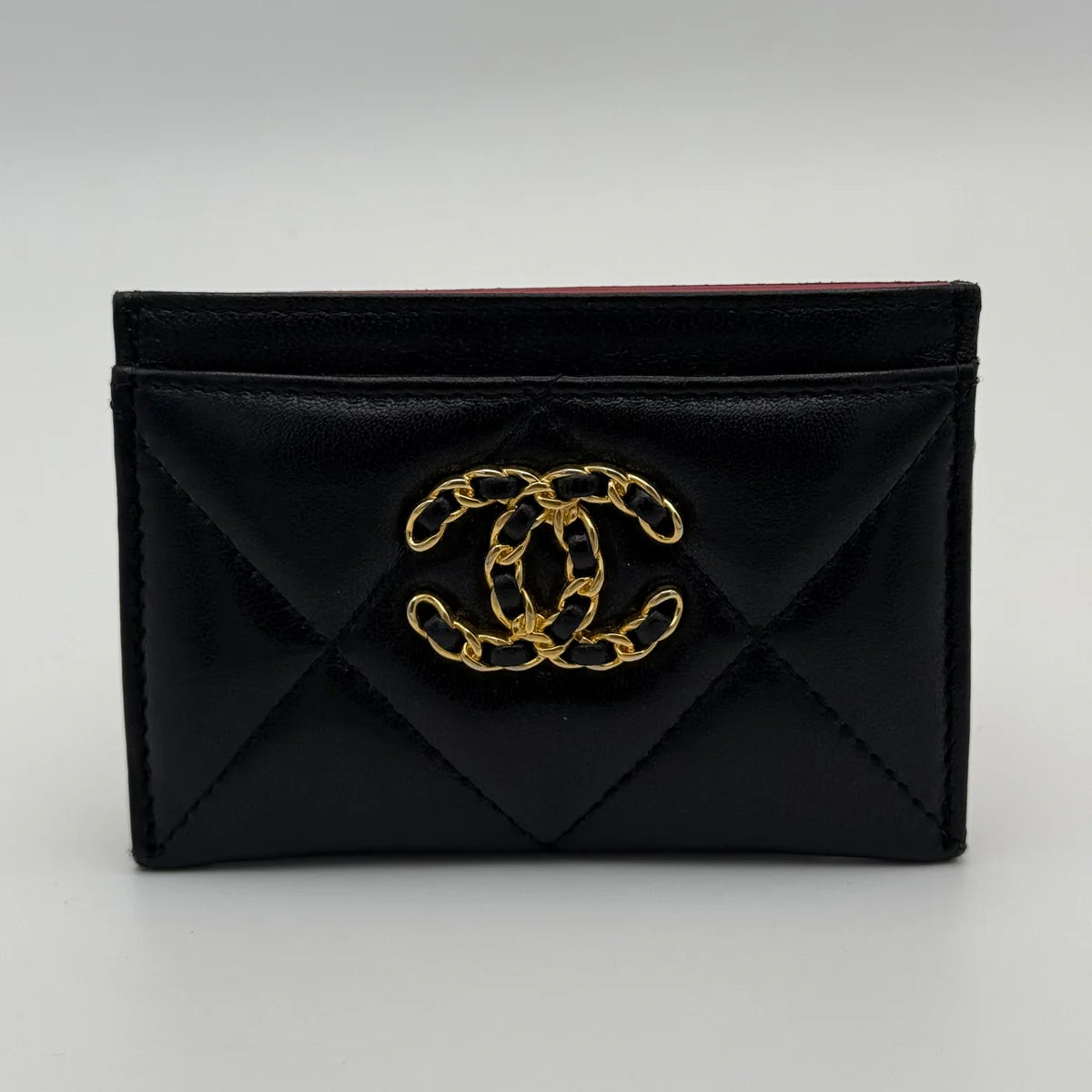 CHANEL 19 CARD WALLET IN BLACK LAMBSKIN