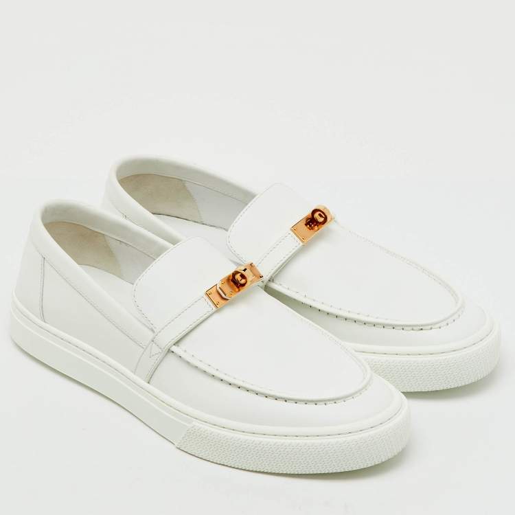 Hermes White Leather Game Slip On Sneakers Size 41