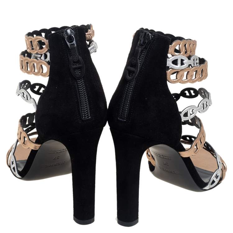 Hermes Multicolor Suede And Leather Romy Sandals Size 37