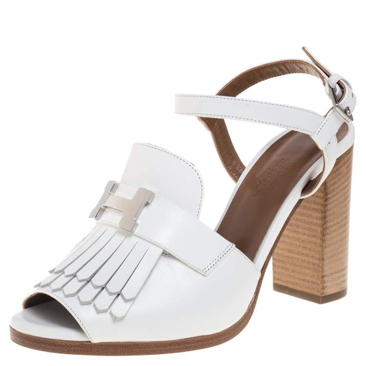 Hermes White Leather Alesia Ankle Strap Sandals Size 38