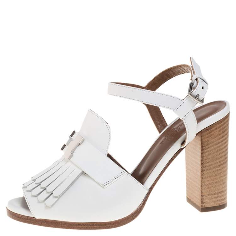 Hermes White Leather Alesia Ankle Strap Sandals Size 38