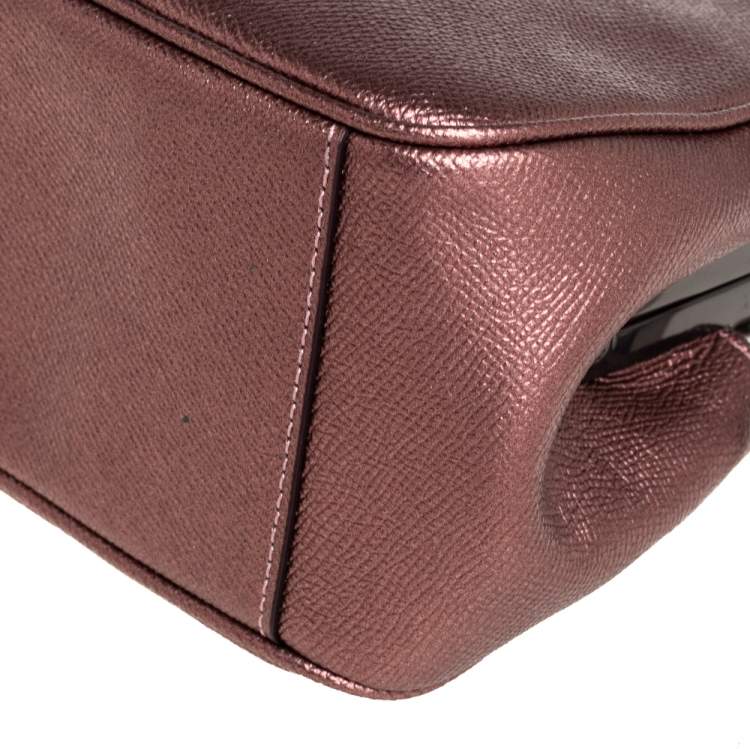 Coach Metallic Pink Leather Pearl KissLock Crossbody Bag