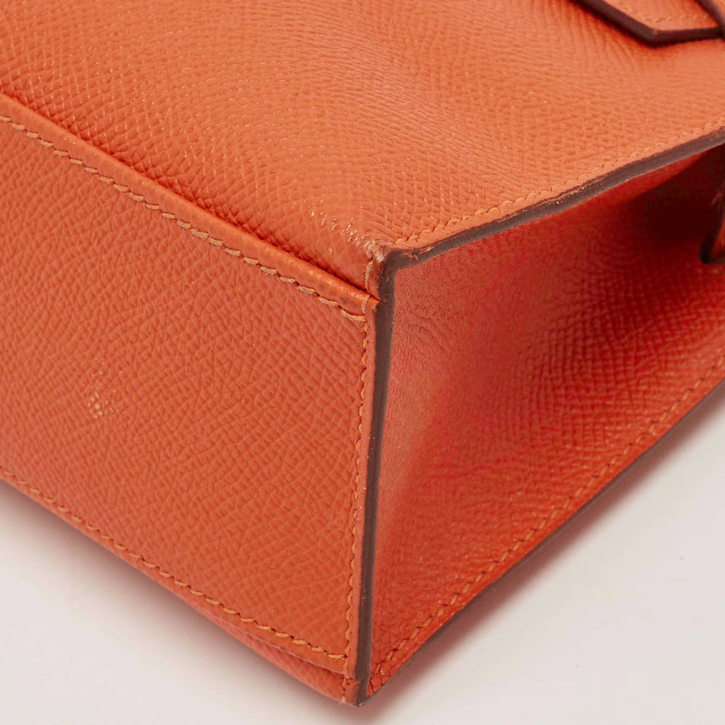Hermes Kelly Palladium Finish Orange Poppy Epsom Leather Pochette