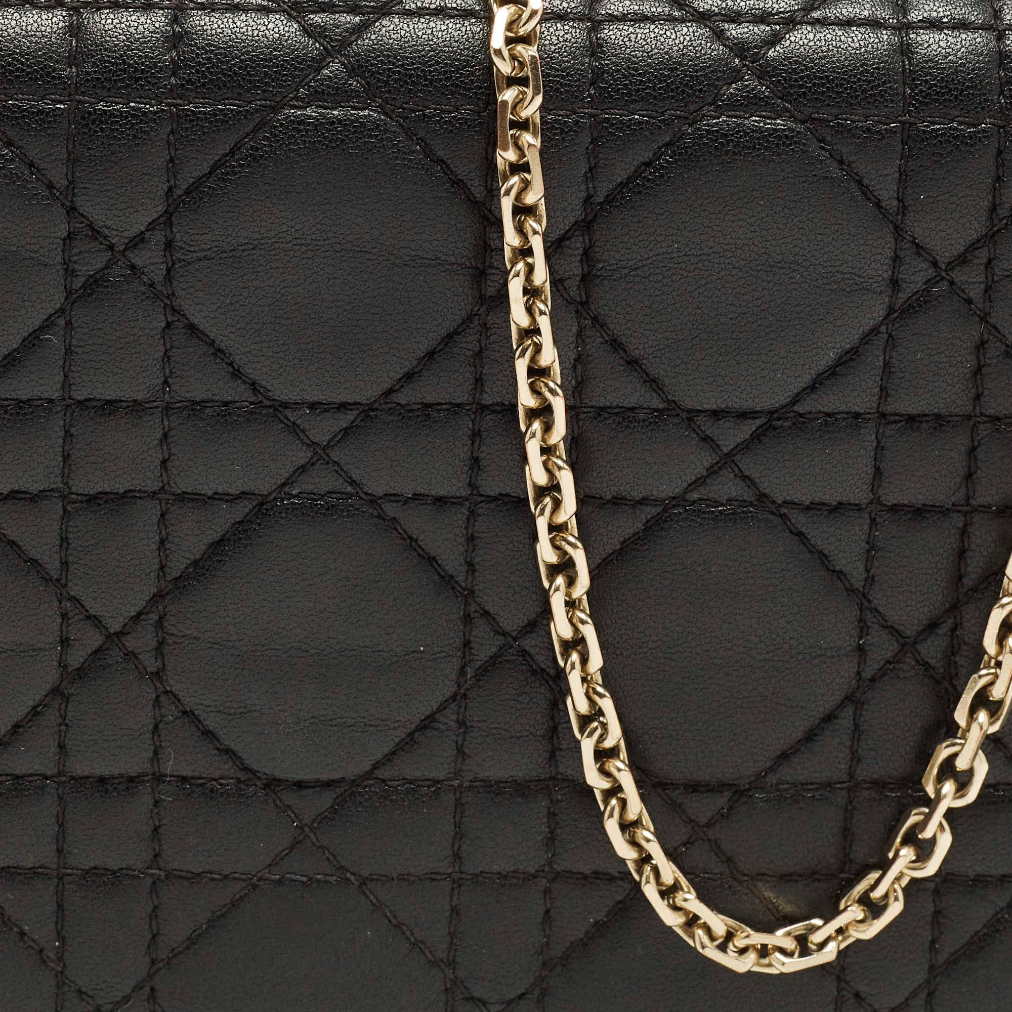 Dior Lady Dior Black Cannage Leather Chain Pouch
