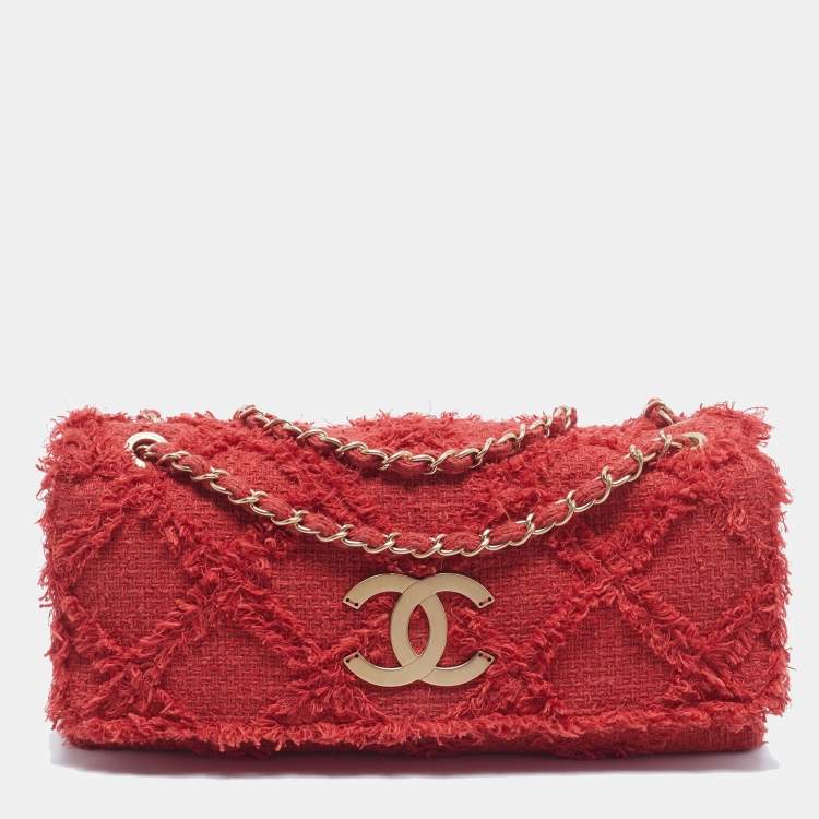 Chanel CC Mania Flap Red Quilted Tweed Bag
