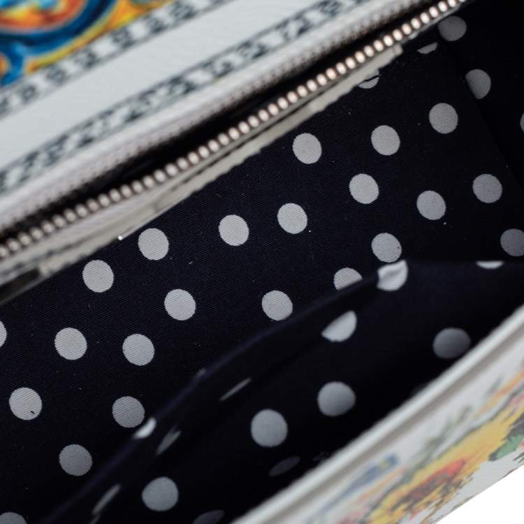 Dolce & Gabbana White/Multicolor Floral Print Leather Medium Miss Sicily Top Handle Bag