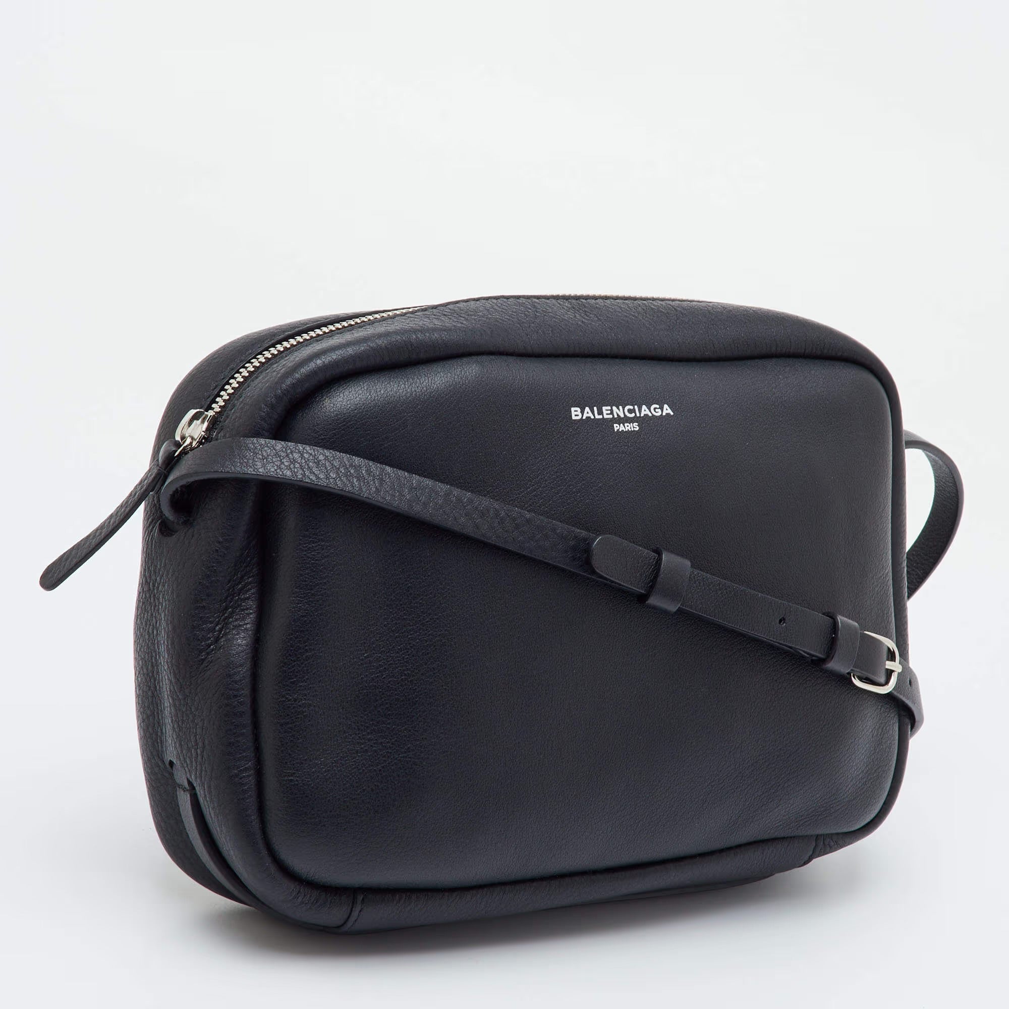 Balenciaga Everyday Small Black Leather Camera Crossbody Bag