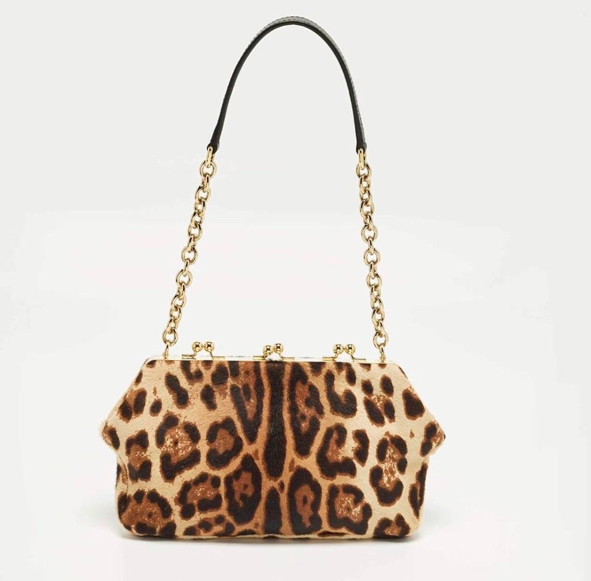 Dolce & Gabbana Miss Norma Brown/Beige Leopard Print Calf Hair Clutch