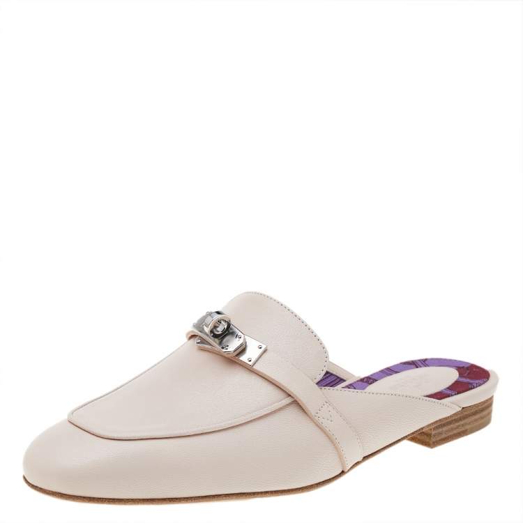 Hermes Pink Leather Kelly Mule Flats Size 38.5
