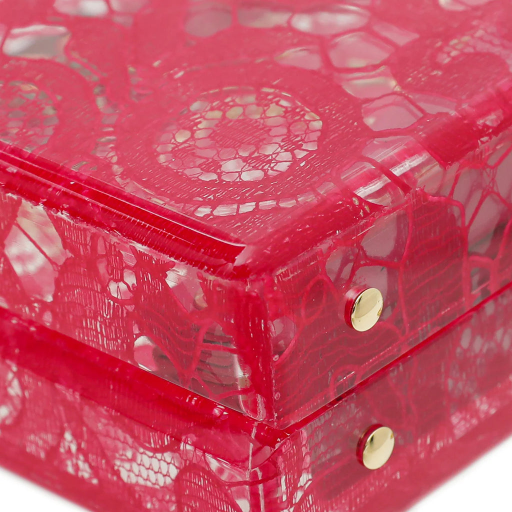 Dolce & Gabbana Red Plexiglass and Lace Box Pocket Clutch