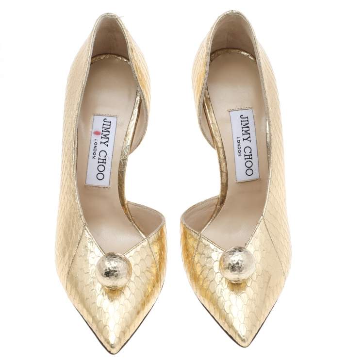 Jimmy Choo Gold Python Embossed Leather Sadira D'orsay Pumps Size 36