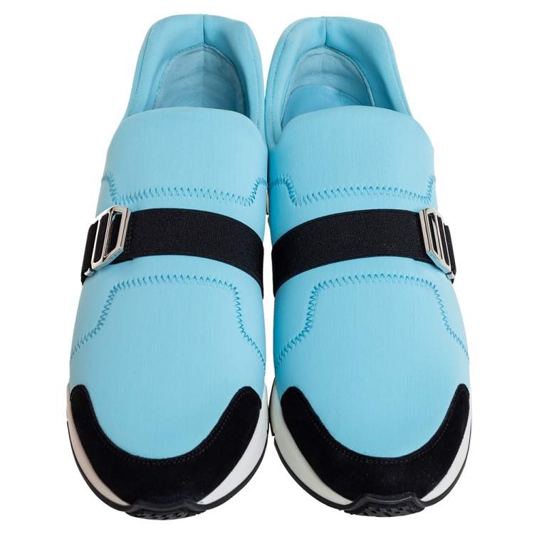 Hermes Blue/Black Neoprene And Suede Run Round Toe Sneakers Size 39