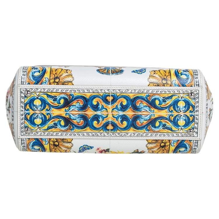 Dolce & Gabbana White/Multicolor Floral Print Leather Medium Miss Sicily Top Handle Bag