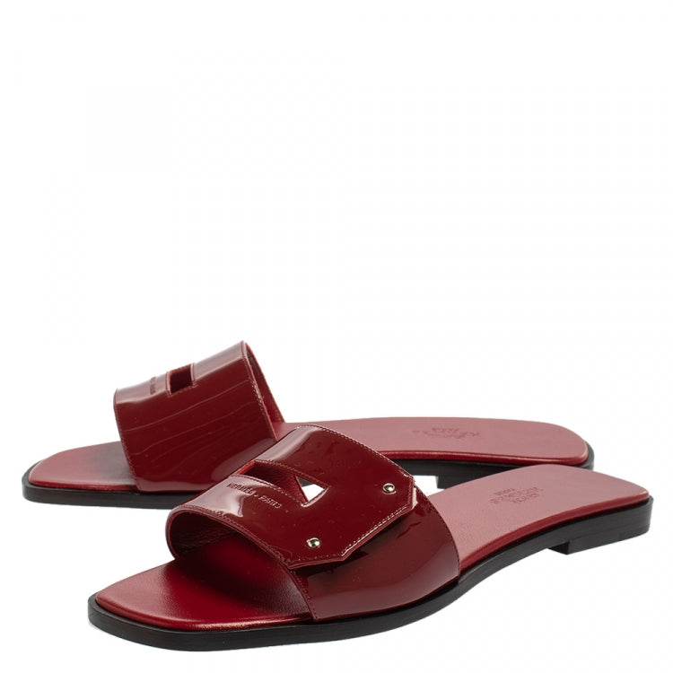 Hermes Burgundy Patent Leather View Flats Size 37