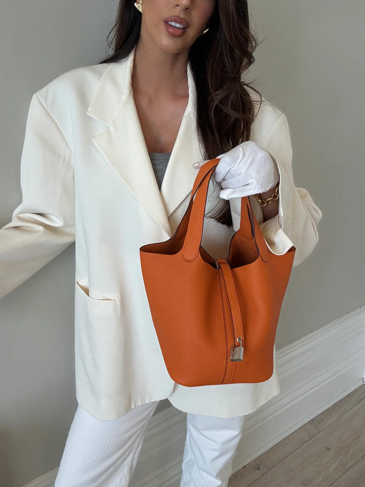 HERMÈS PICOTIN 22 IN ORANGE CLEMENCE LEATHER WITH PHW