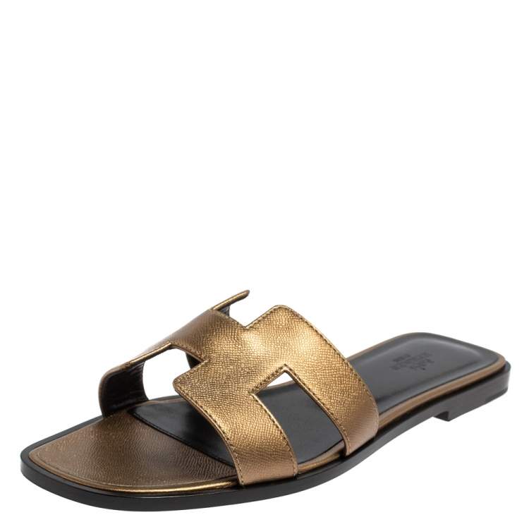 Hermes Gold Leather Oran Flats Size 39