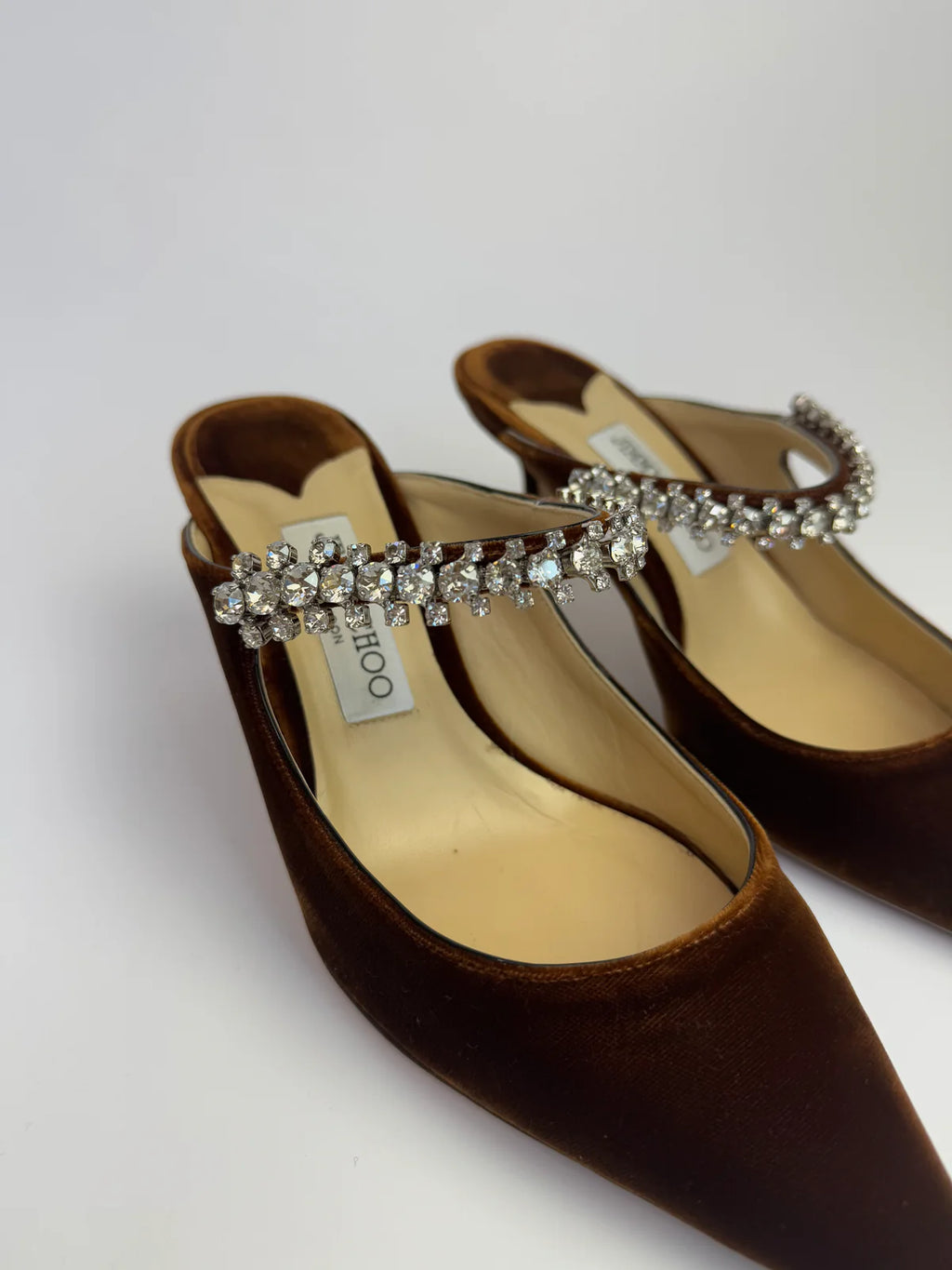 JIMMY CHOO BING TAN VELVET 65 HEELS (SIZE 39/UK6)