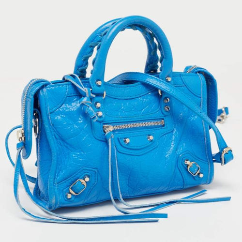 Balenciaga Blue Leather Nano Classic City Tote