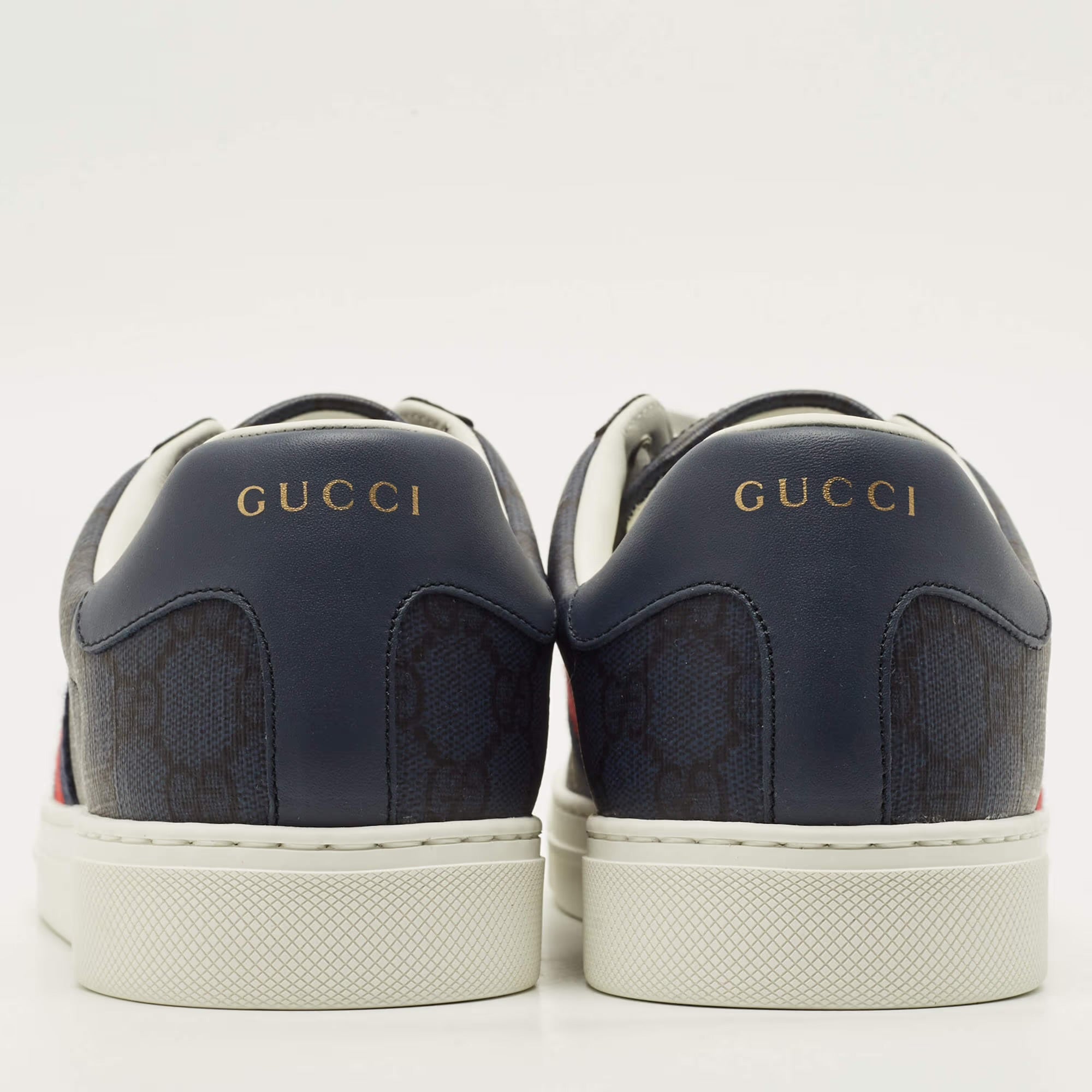 Gucci Ace Size 41 Blue/Black GG Supreme Canvas Low Top Sneakers