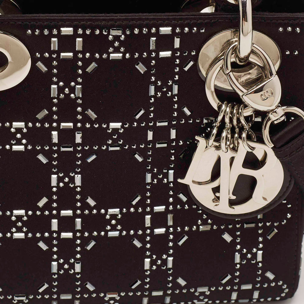 Dior Lady Dior Crystal Mini Black Cannage Satin Tote