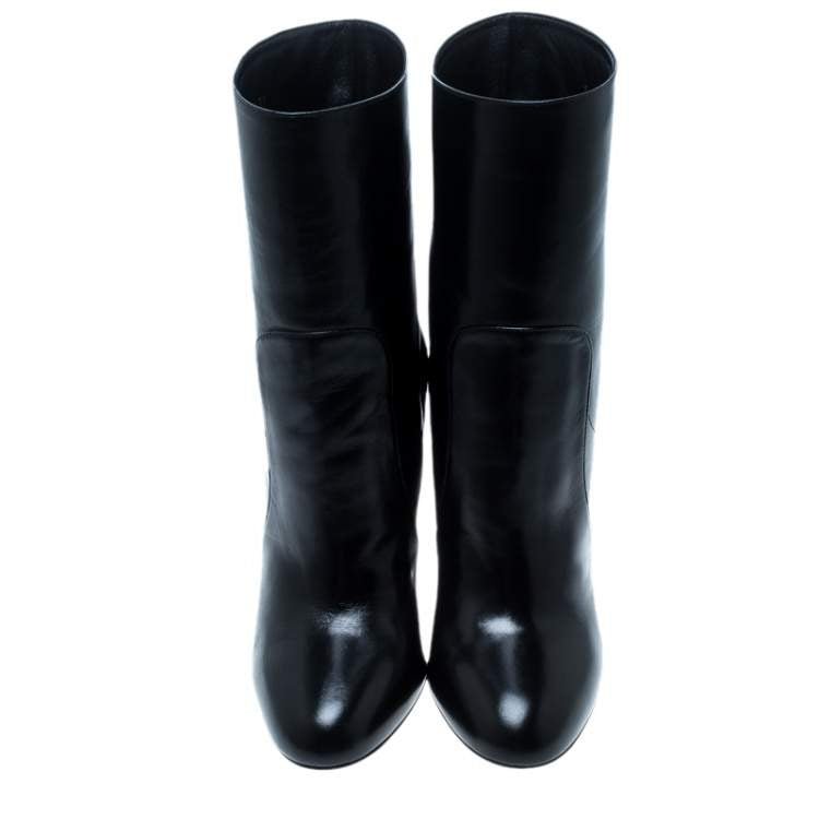 Dolce & Gabbana Black Leather Block Heel Ankle Boots Size 39