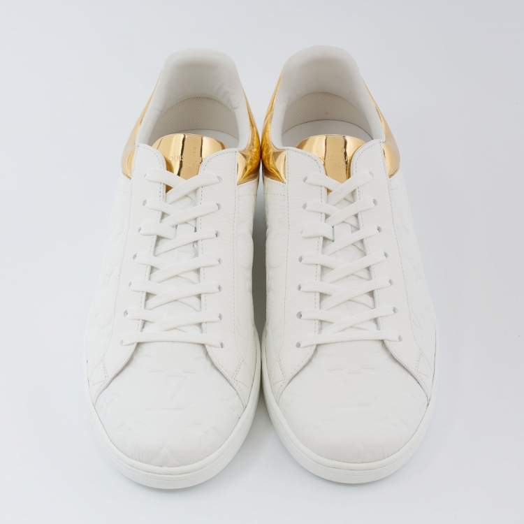 Louis Vuitton White/Gold Monogram Leather Luxembourg Sneakers Size 42.5