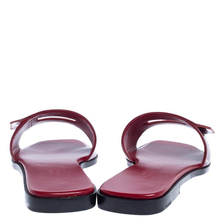 Hermes Red Patent Leather View Slide Sandals Size 37.5
