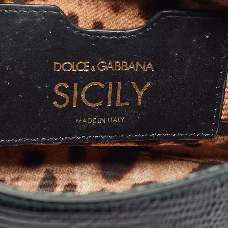 Dolce & Gabbana Green Lizard Embossed Leather Small Miss Sicily Top Handle Bag