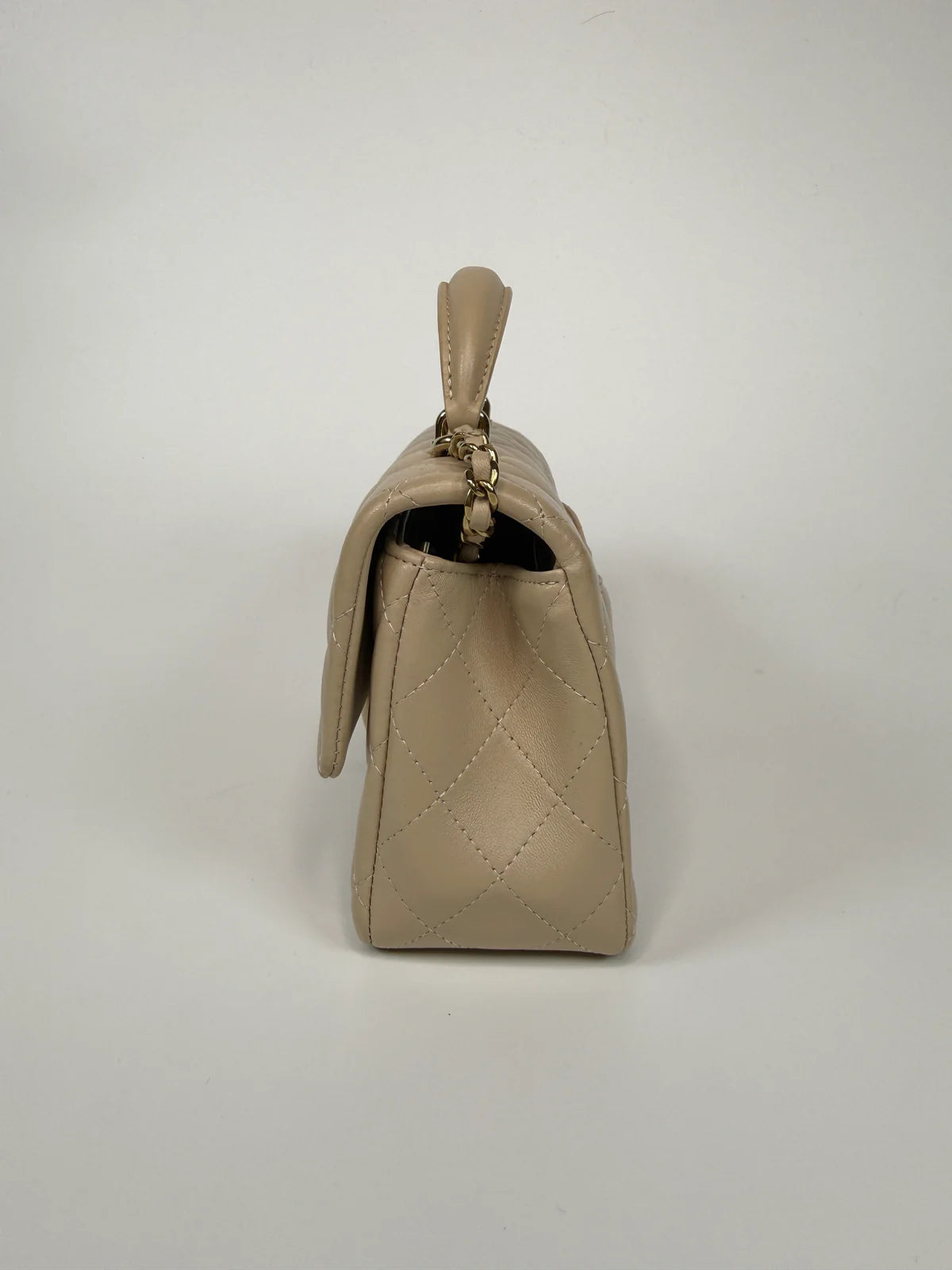 CHANEL MINI RECTANGLE TOP HANDLE IN ECRU LAMBSKIN LEATHER WITH GHW