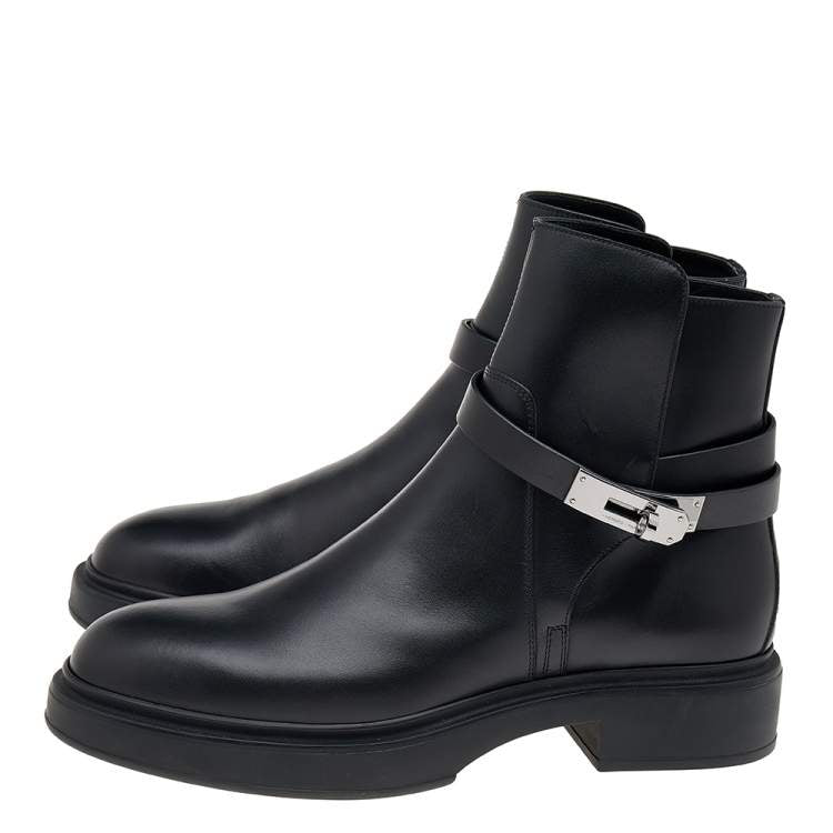 Hermes Black Leather Veo Ankle Boots Size 40
