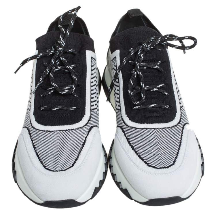 Hermes Black/White Suede And Knit Fabric Addict Sneakers Size 38.5