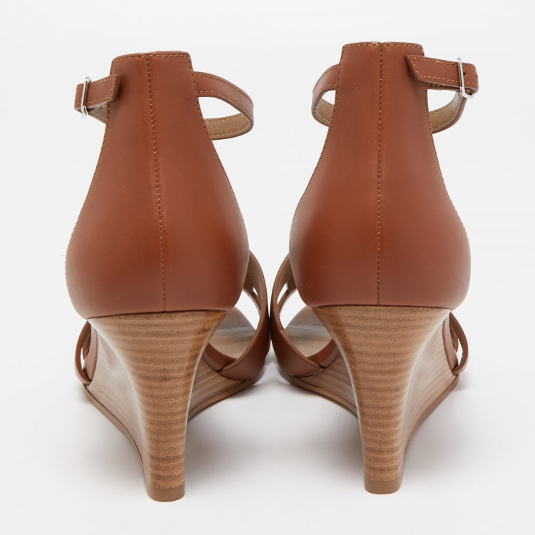 Hermes Brown Leather Legend Wedge Sandals Size 38.5