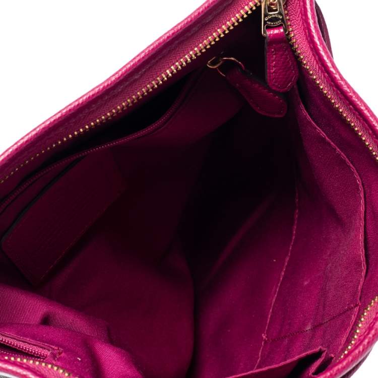 Coach Fuchsia/Brown Signature Coated Canvas and Leather Crossbody Bag