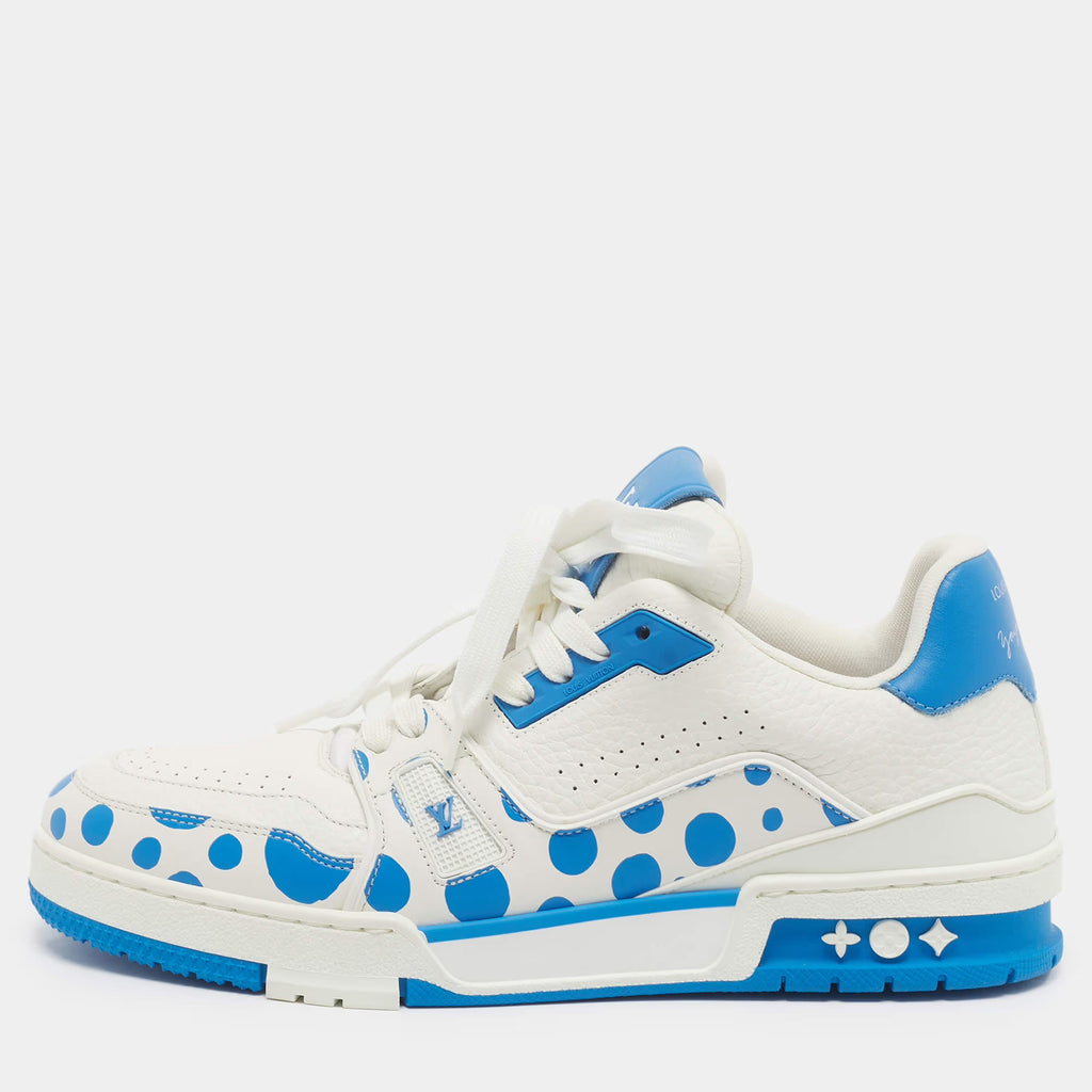 Louis Vuitton Yayoi Kusama X Trainer Size 41 White/Blue Leather Lace Up Sneakers