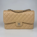 CHANEL JUMBO CLASSIC FLAP BAG IN BEIGE CAVIAR LEATHER WITH SHW