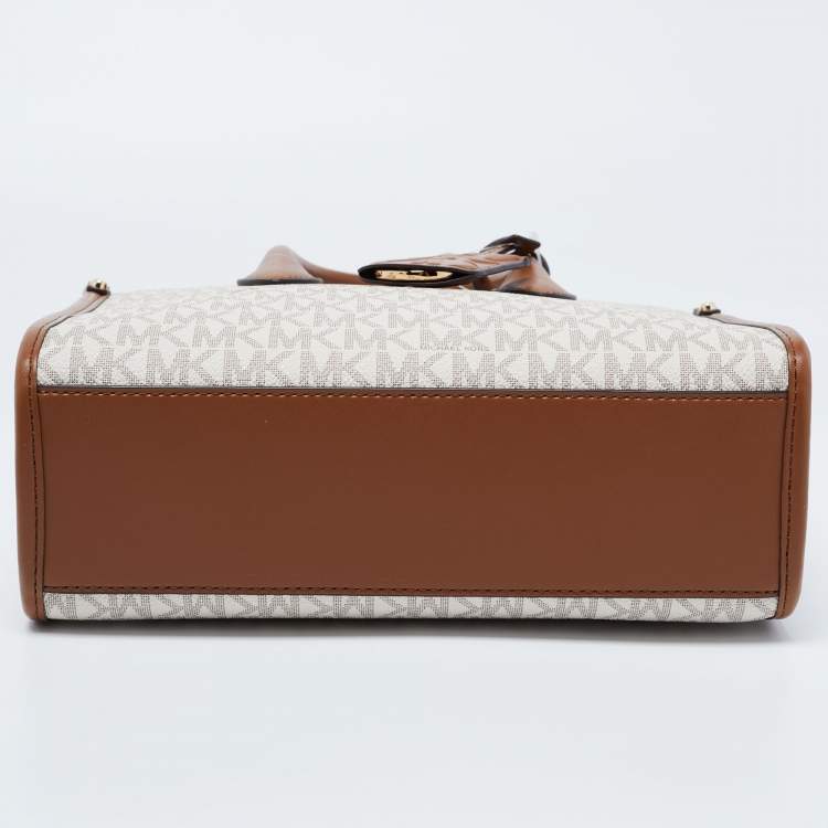 Michael Kors Brown/Beige Logo Jacquard Fabric and Faux Leather Small Mirella Tote