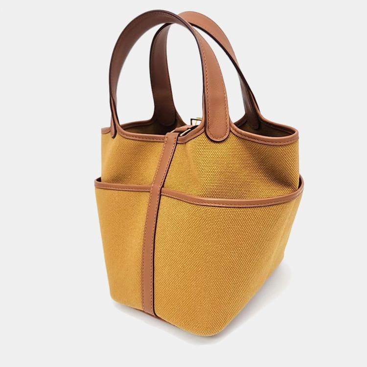 Hermes Brown Fabric Cargo Lock Picotin 18