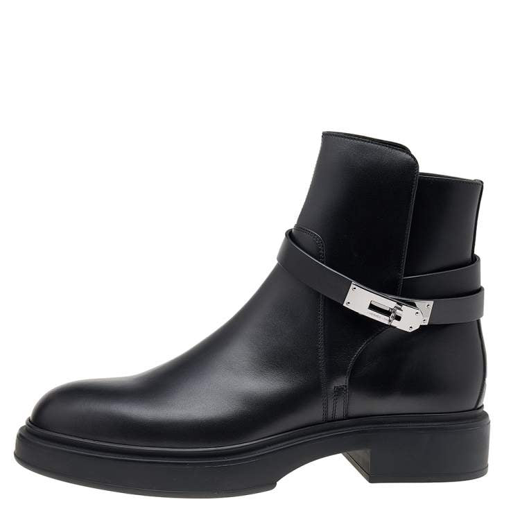 Hermes Black Leather Veo Ankle Boots Size 40