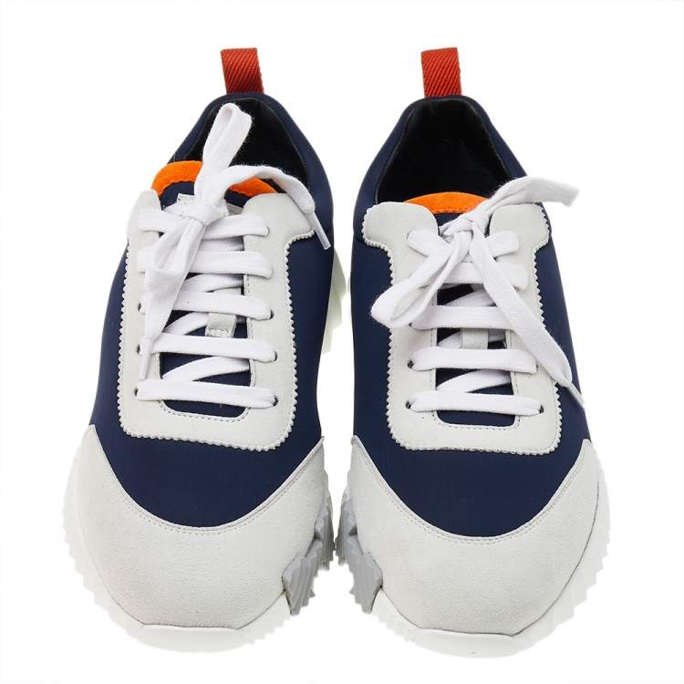 Hermes Navy Blue/White Suede And Neoprene Sneakers Size 39.5