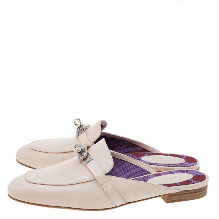 Hermes Pink Leather Kelly Mule Flats Size 38.5
