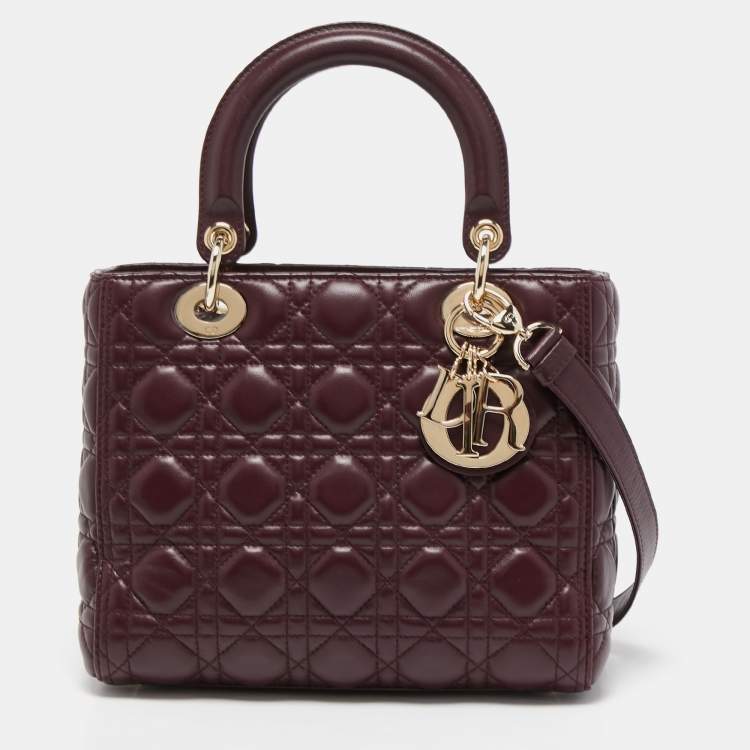 Dior Burgundy Cannage Leather Medium Lady Dior Tote