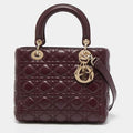 Dior Burgundy Cannage Leather Medium Lady Dior Tote